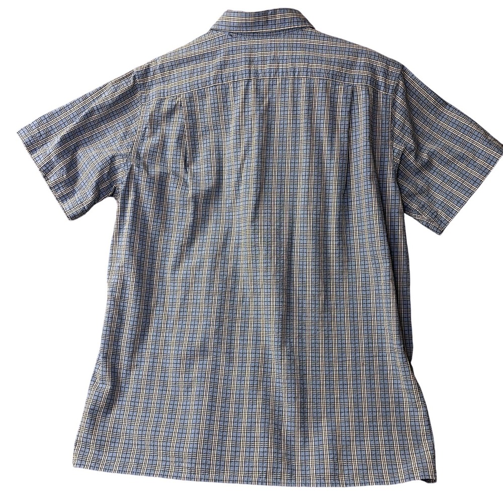 Lands End Men's‎ L Short Sleeve Button Down Blue Plaid Shirt Seersucker Preppy - Picture 2 of 5